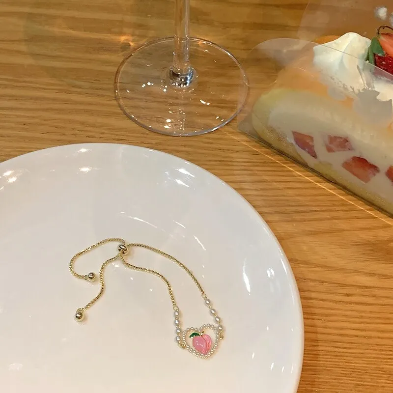 Korean Sweet Pink Opal Peach Bracelet For Women