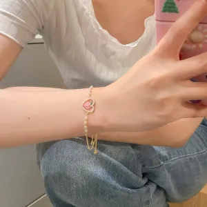 Korean Sweet Pink Opal Peach Bracelet For Women