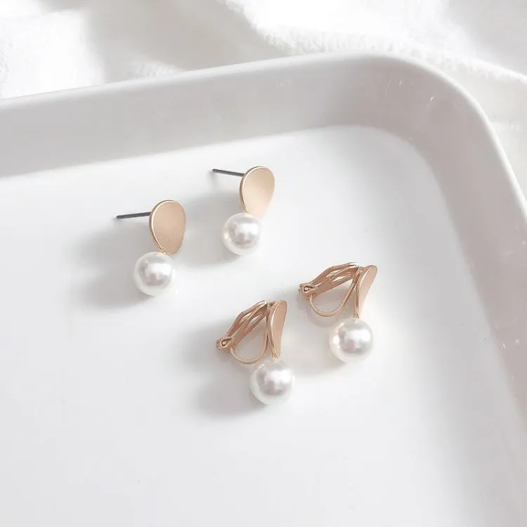 Korean Temperament Elegant Small Metal Metal Round Imitation Pearl Clip Earrings