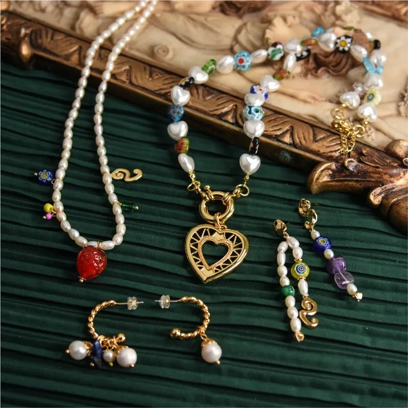 Korean Trendy Coloured Glaze Flower Strawberry Necklace For Women