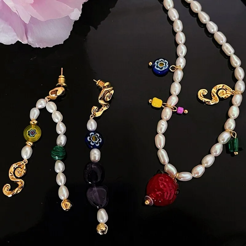 Korean Trendy Coloured Glaze Flower Strawberry Necklace For Women