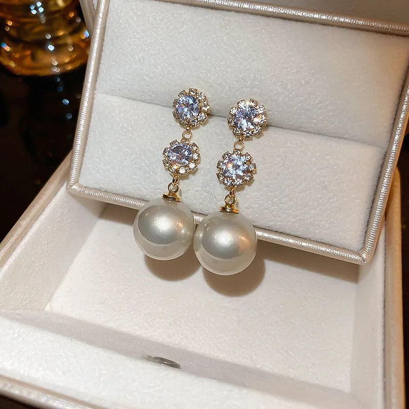 Korean Trendy Crystal Drop Earrings For Women