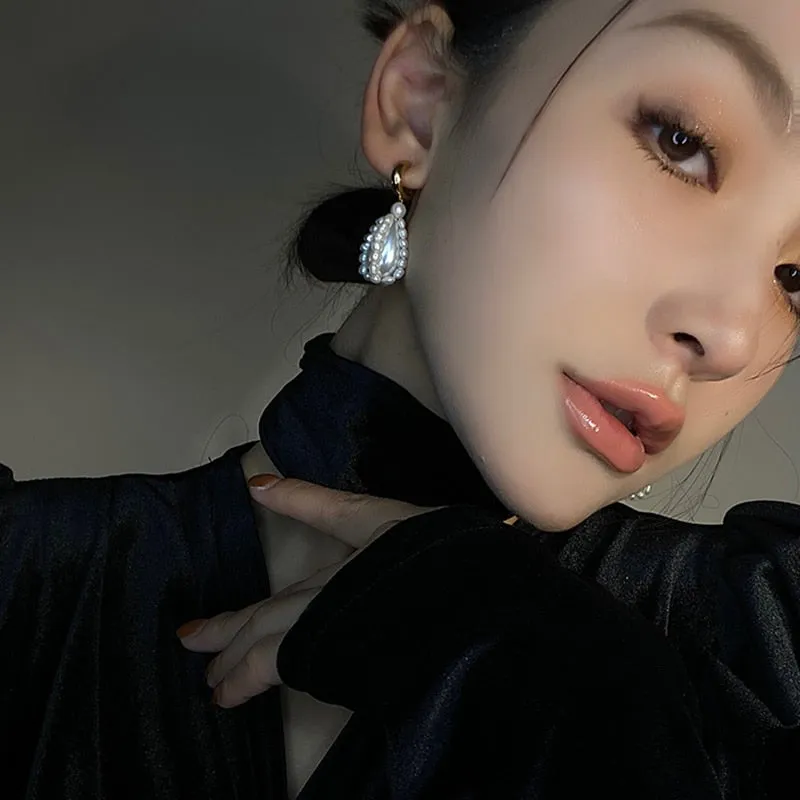 Korean Trendy Elegant Pearl Geometric Waterdrop Drop Earrings For Women