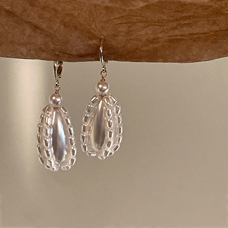 Korean Trendy Elegant Pearl Geometric Waterdrop Drop Earrings For Women