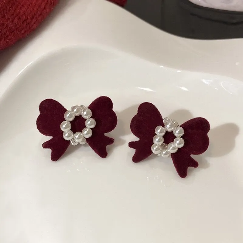 Korean Trendy Velvet Bowknot Drop Earrings For Women