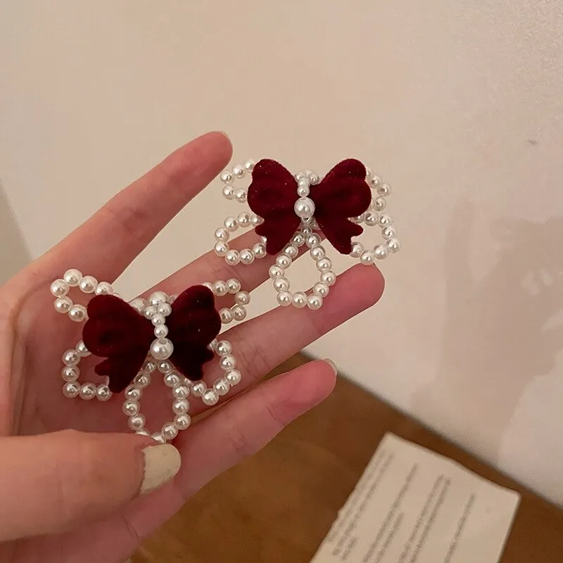 Korean Trendy Velvet Bowknot Drop Earrings For Women