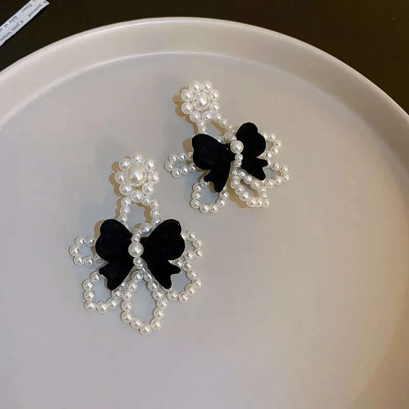 Korean Trendy Velvet Bowknot Drop Earrings For Women