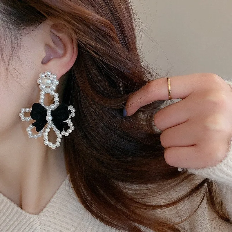 Korean Trendy Velvet Bowknot Drop Earrings For Women
