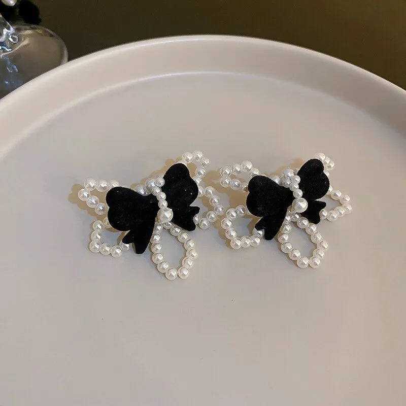 Korean Trendy Velvet Bowknot Drop Earrings For Women