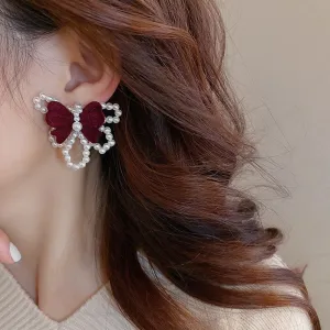 Korean Trendy Velvet Bowknot Drop Earrings For Women