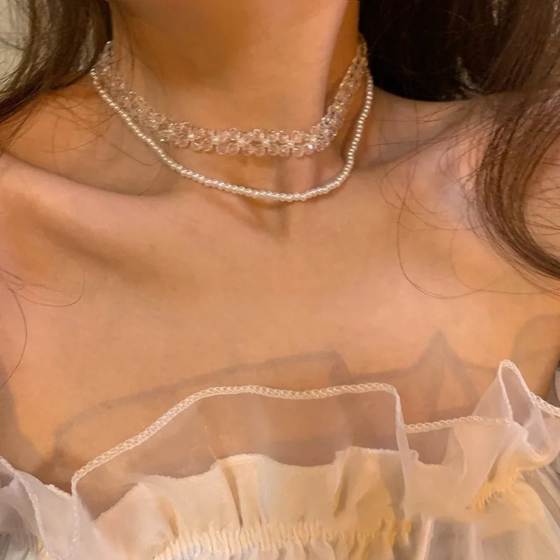 Korean Vintage Acrylic Flower Double Layers Necklace For Women