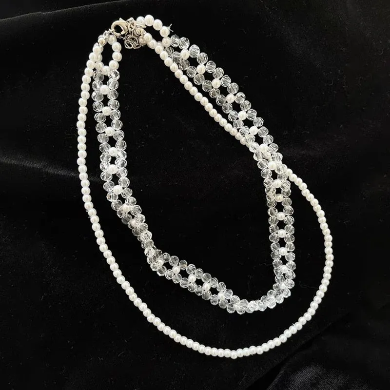 Korean Vintage Acrylic Flower Double Layers Necklace For Women