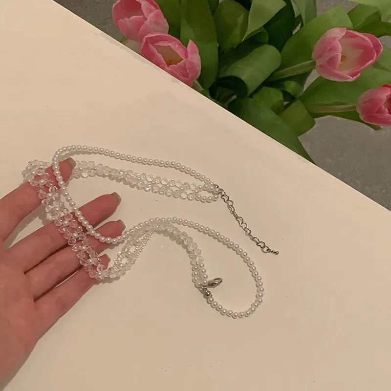 Korean Vintage Acrylic Flower Double Layers Necklace For Women