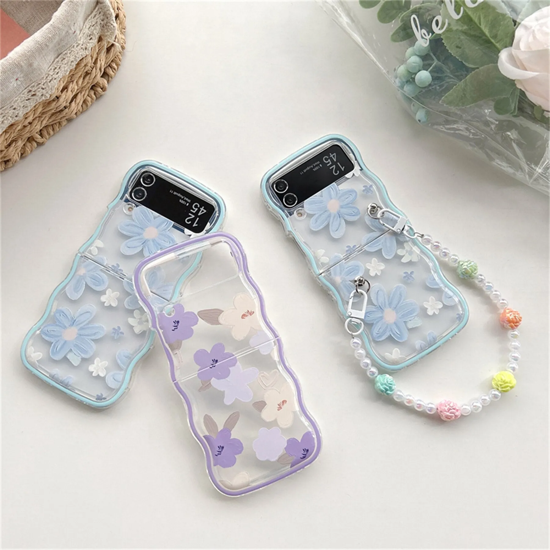 Korean Weave Blue Flower Rose Samsung Galaxy ZFlip 3 4 5G Case