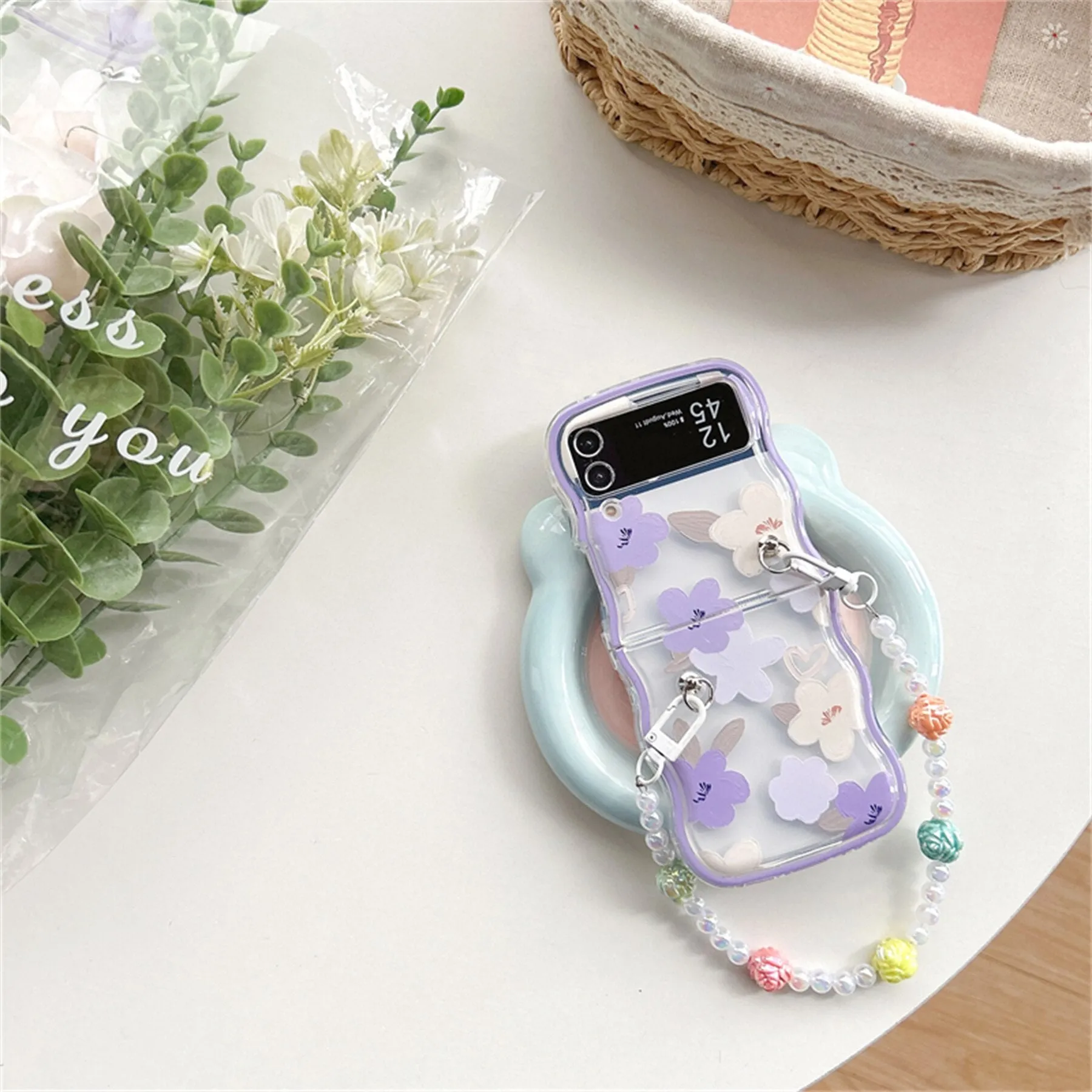 Korean Weave Blue Flower Rose Samsung Galaxy ZFlip 3 4 5G Case