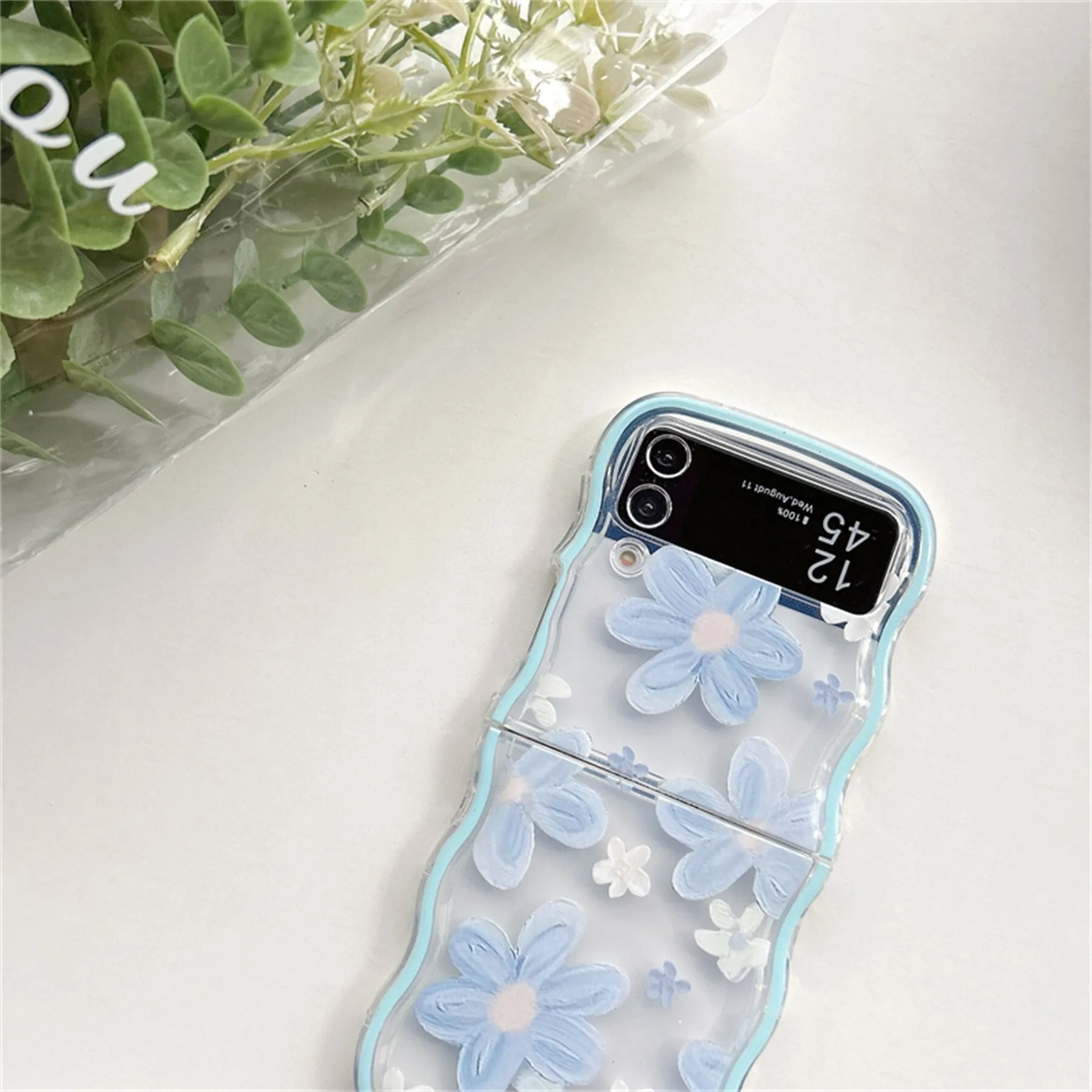 Korean Weave Blue Flower Rose Samsung Galaxy ZFlip 3 4 5G Case