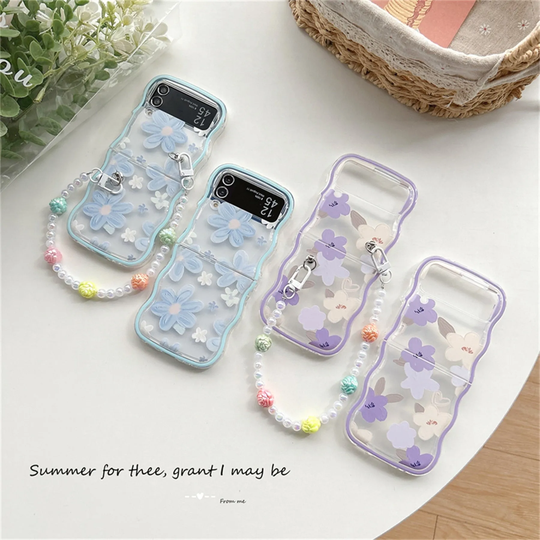 Korean Weave Blue Flower Rose Samsung Galaxy ZFlip 3 4 5G Case