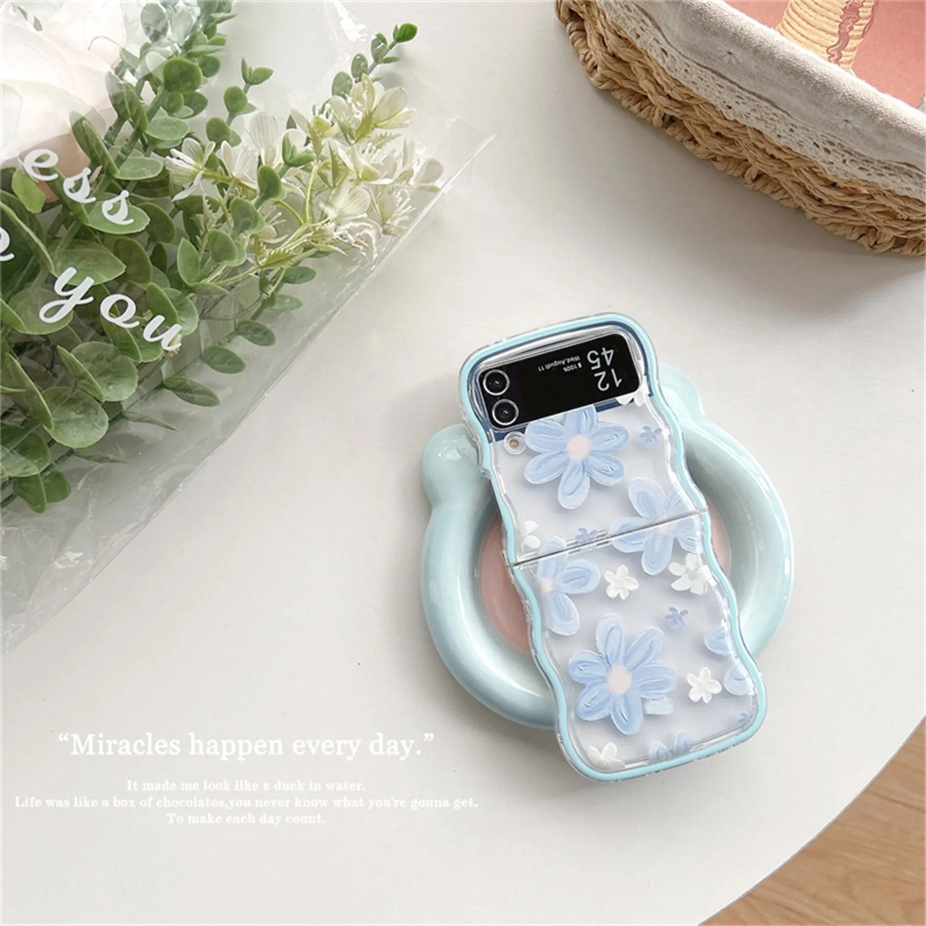Korean Weave Blue Flower Rose Samsung Galaxy ZFlip 3 4 5G Case