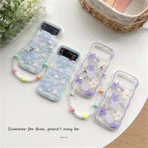 Korean Weave Blue Flower Rose Samsung Galaxy ZFlip 3 4 5G Case