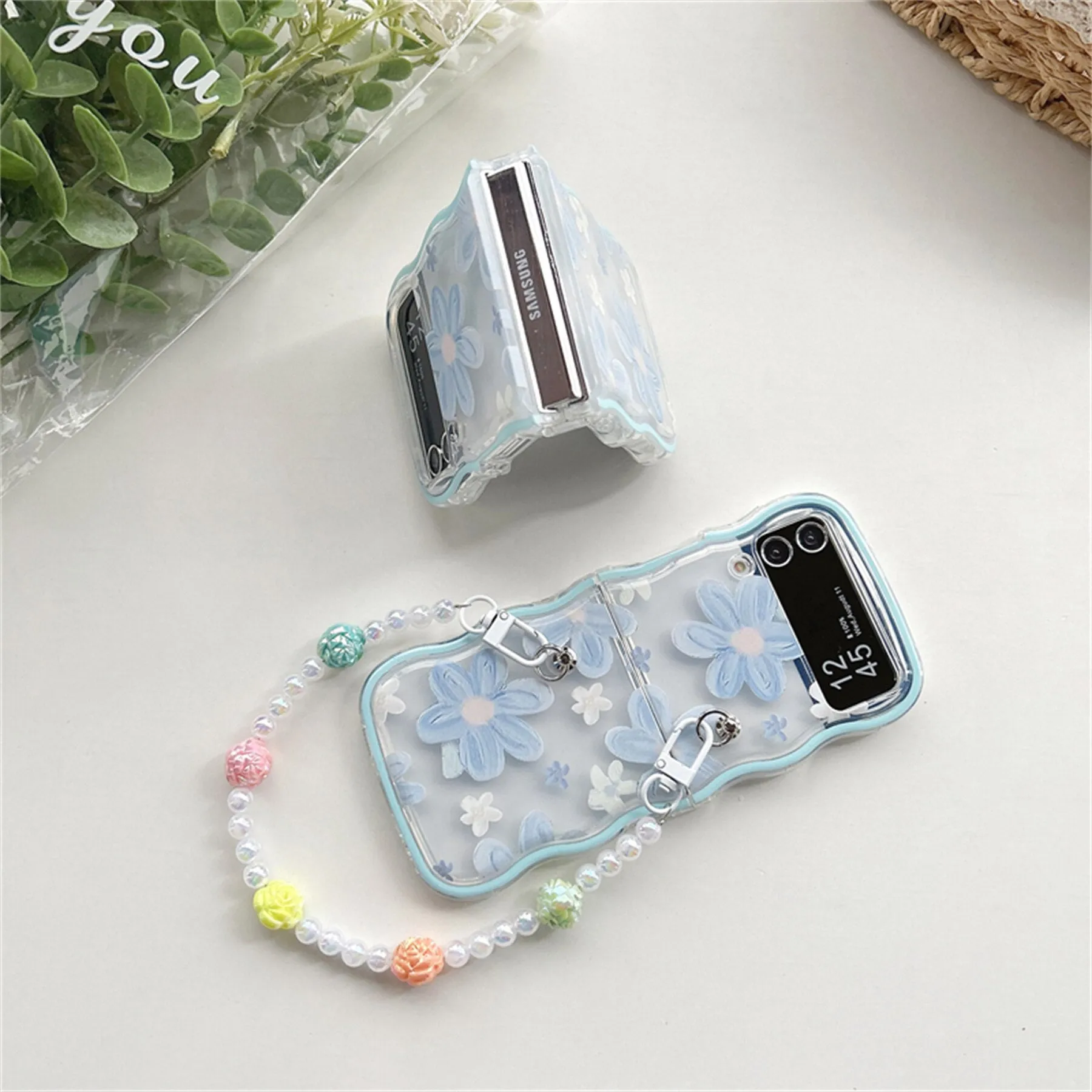 Korean Weave Blue Flower Rose Samsung Galaxy ZFlip 3 4 5G Case