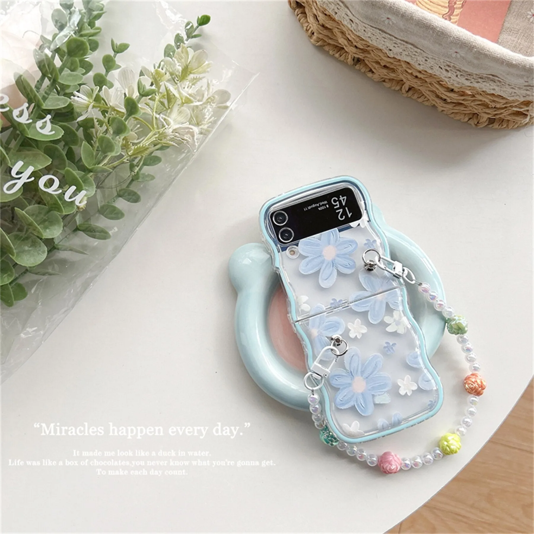 Korean Weave Blue Flower Rose Samsung Galaxy ZFlip 3 4 5G Case