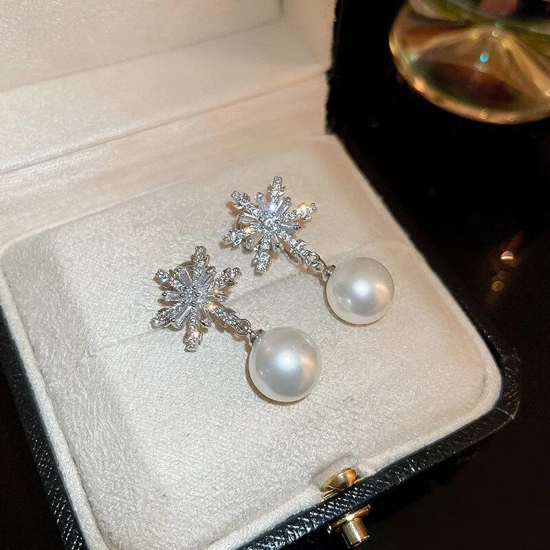 Korean Zircon Snowflake Clips Earrings For Women