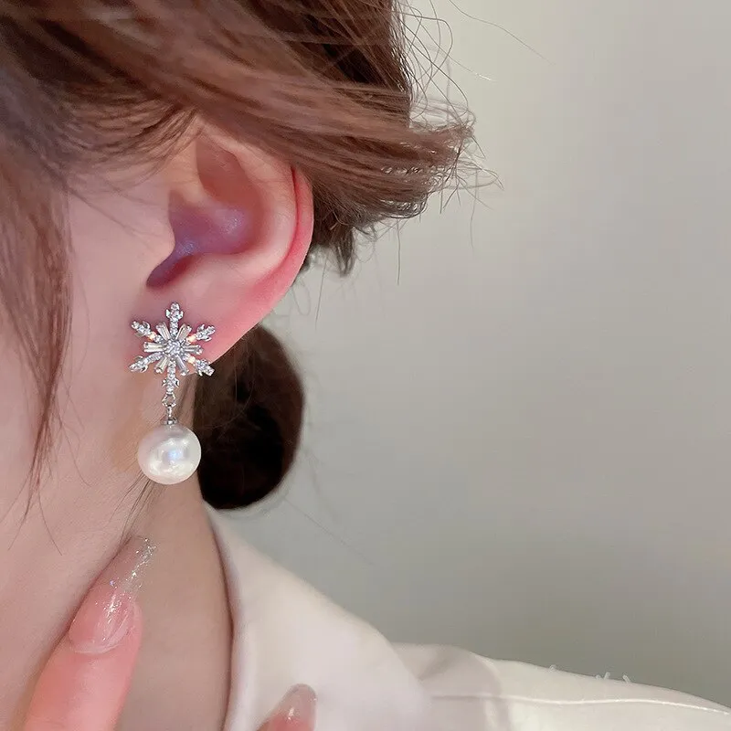 Korean Zircon Snowflake Clips Earrings For Women