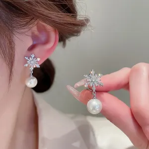 Korean Zircon Snowflake Clips Earrings For Women