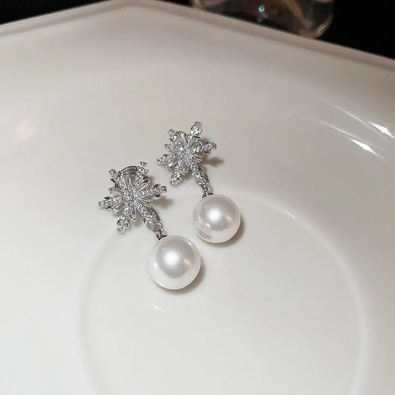 Korean Zircon Snowflake Clips Earrings For Women