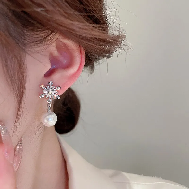 Korean Zircon Snowflake Clips Earrings For Women