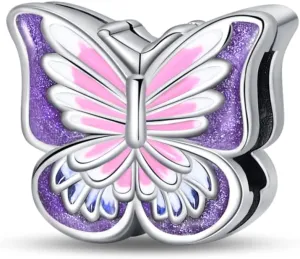 KUNSIR 925 Sterling Silver Clip-On Charm for Reflexions Mesh Bracelet Charm Bead fits Flat charm Bracelets Gift for Women（butterfly）