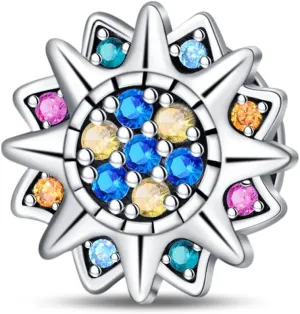 KUNSIR 925 Sterling Silver Clip-On Charm for Reflexions Mesh Bracelet Charm Bead fits Flat charm Bracelets Gift for Women（colored sun）