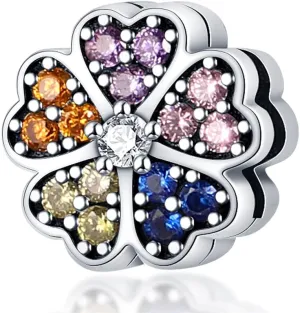 KUNSIR 925 Sterling Silver Clip-On Charm for Reflexions Mesh Bracelet Charm Bead fits Flat charm Bracelets Gift for Women（Colorful Heart Plate）