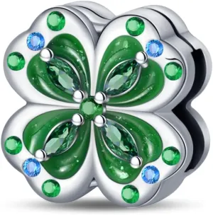 KUNSIR 925 Sterling Silver Clip-On Charm for Reflexions Mesh Bracelet Charm Bead fits Flat charm Bracelets Gift for Women（four-leaf clover）