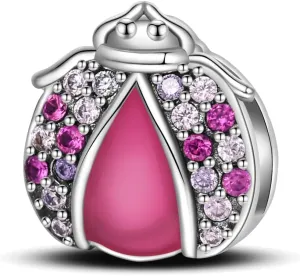 KUNSIR 925 Sterling Silver Clip-On Charm for Reflexions Mesh Bracelet Charm Bead fits Flat charm Bracelets Gift for Women（ladybug）