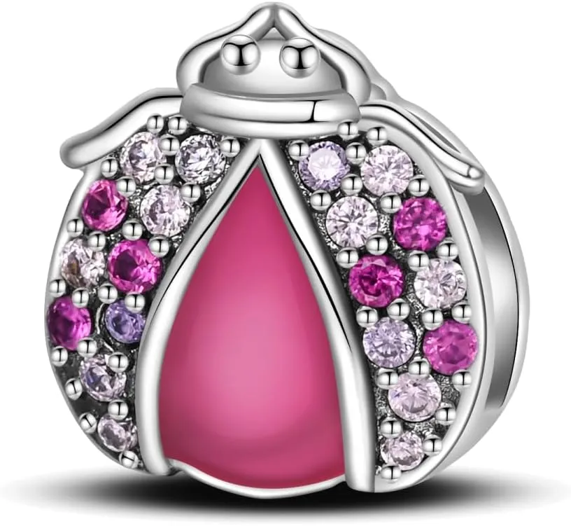 KUNSIR 925 Sterling Silver Clip-On Charm for Reflexions Mesh Bracelet Charm Bead fits Flat charm Bracelets Gift for Women（ladybug）