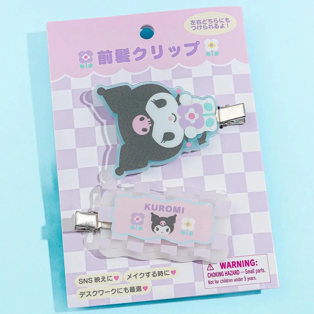 Kuromi Pastel Checker Hair Clip Set