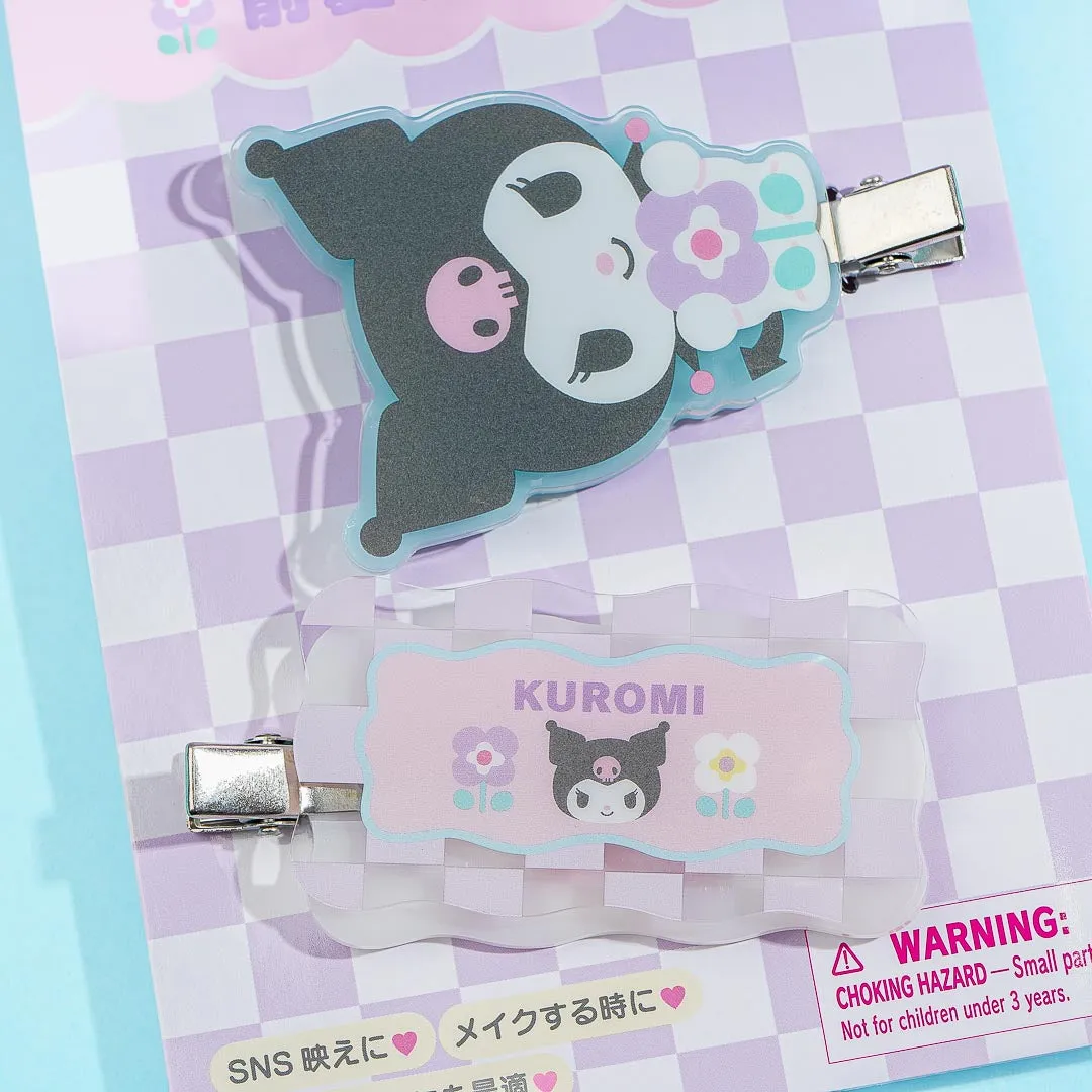 Kuromi Pastel Checker Hair Clip Set