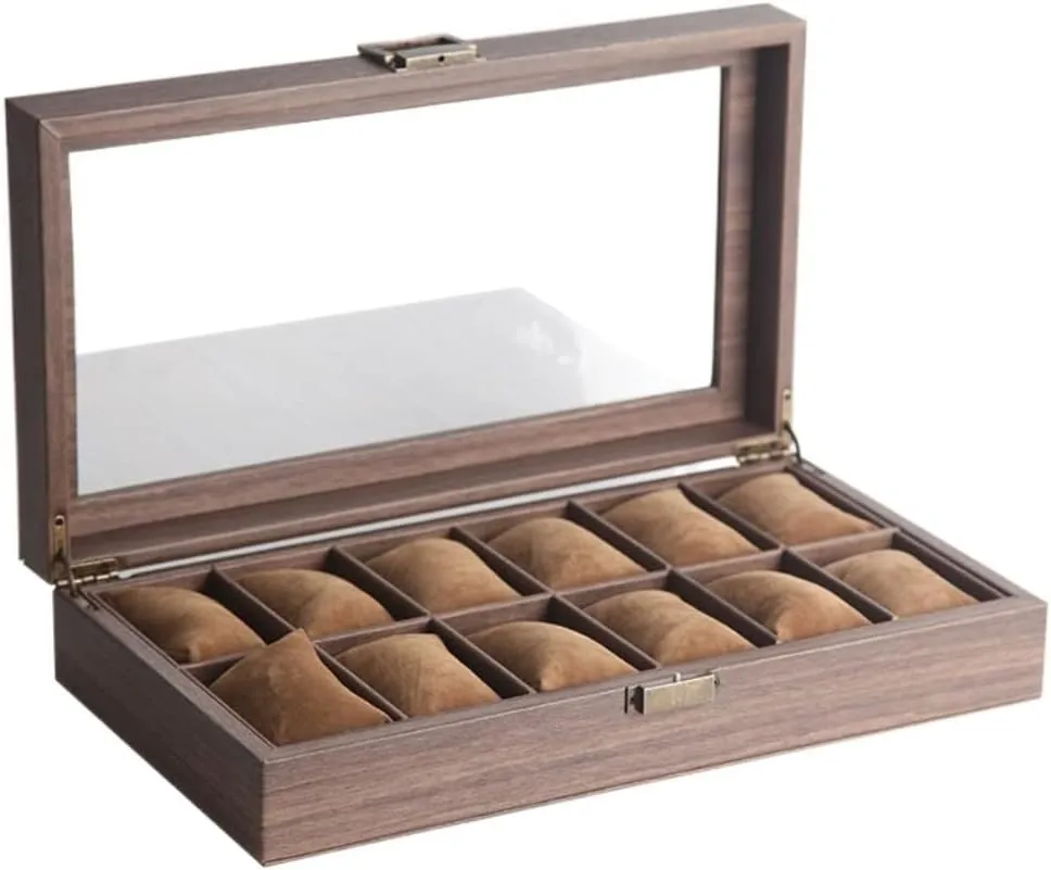 KYUSAR Watch Box Watch Holder Wooden Watch Box Men Jewelry Display Watch Case Jewelry Box Storage Watch Case With Glass Watch Organizer Watch Case (Color : 12 Slots)