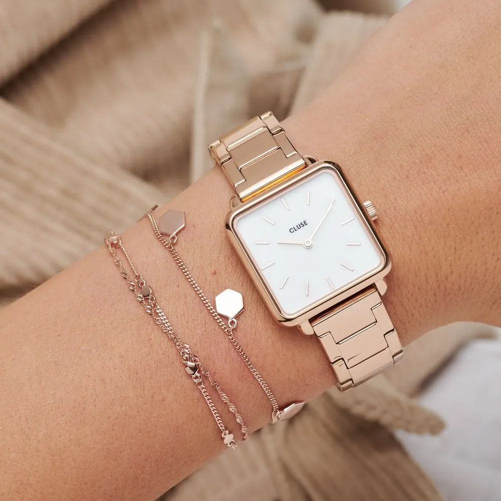 La Tétragone Steel White Pearl, Rose Gold Colour 28,5 mm -CL60027S