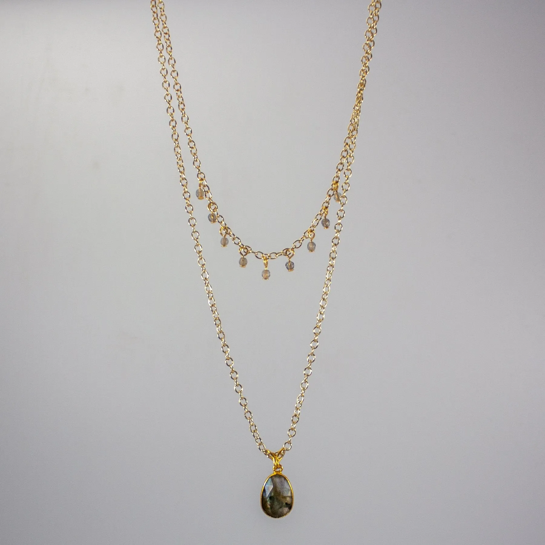 Labradorite Layered Pendant and Beads Necklace
