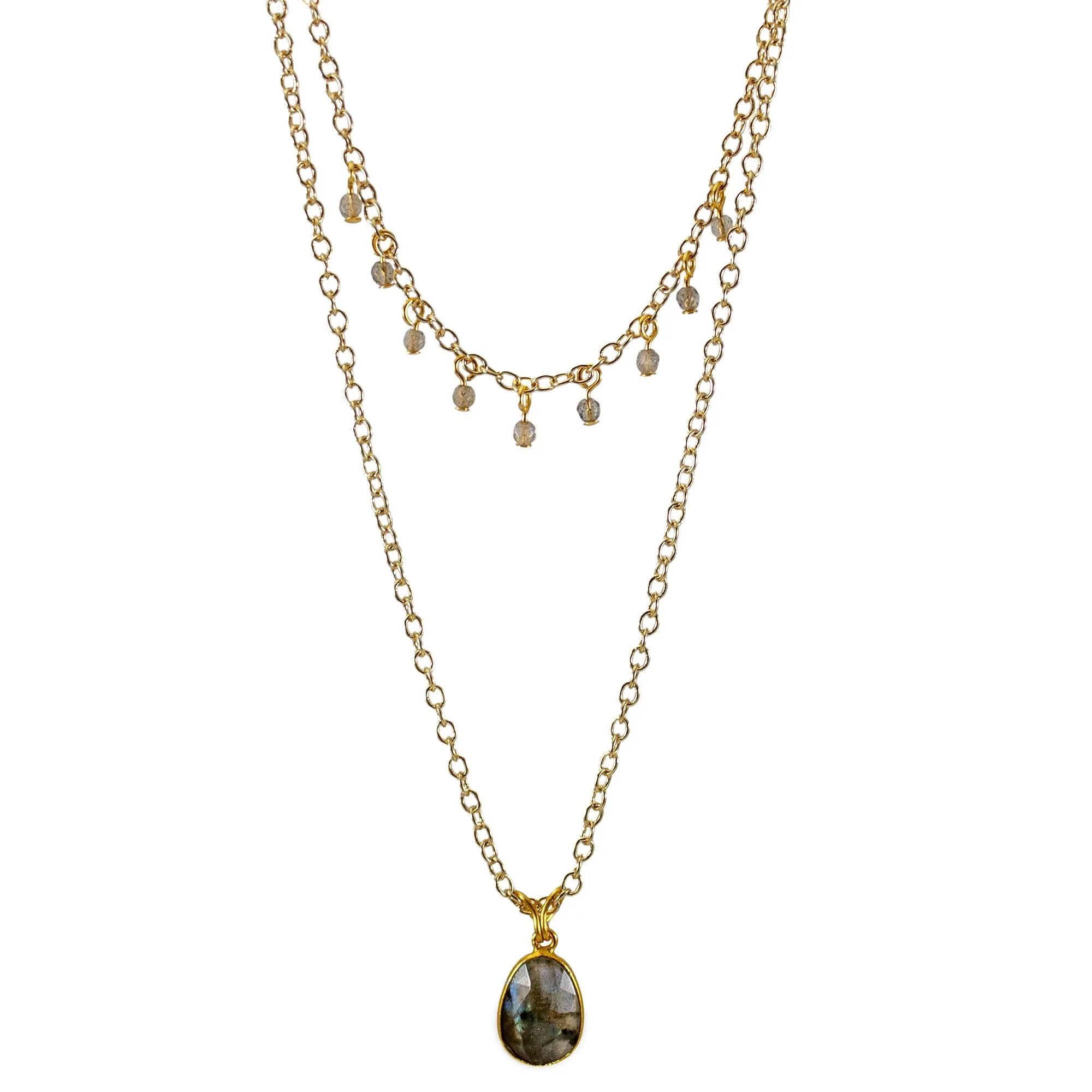Labradorite Layered Pendant and Beads Necklace