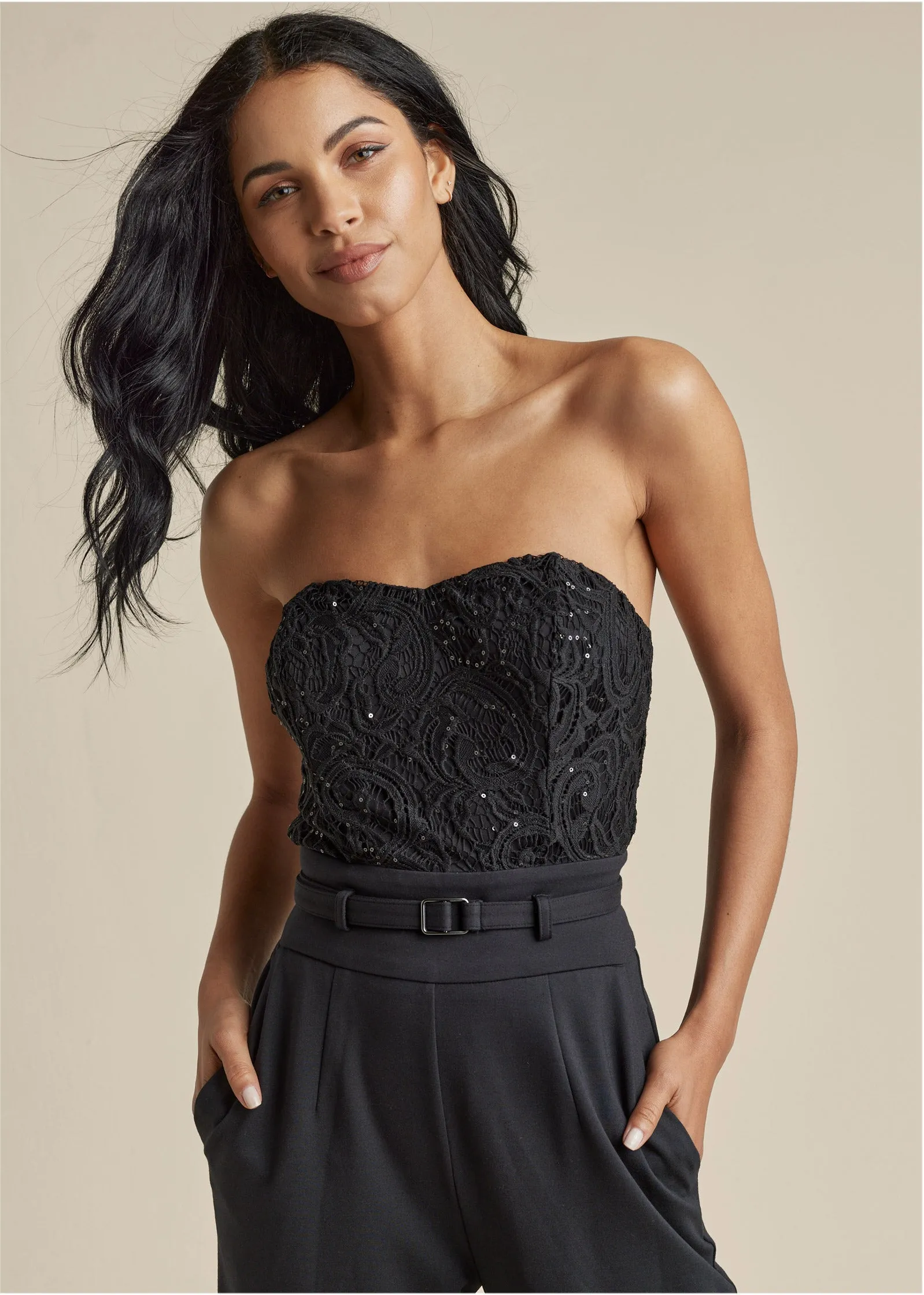 Lace Corset Jumpsuit - Black