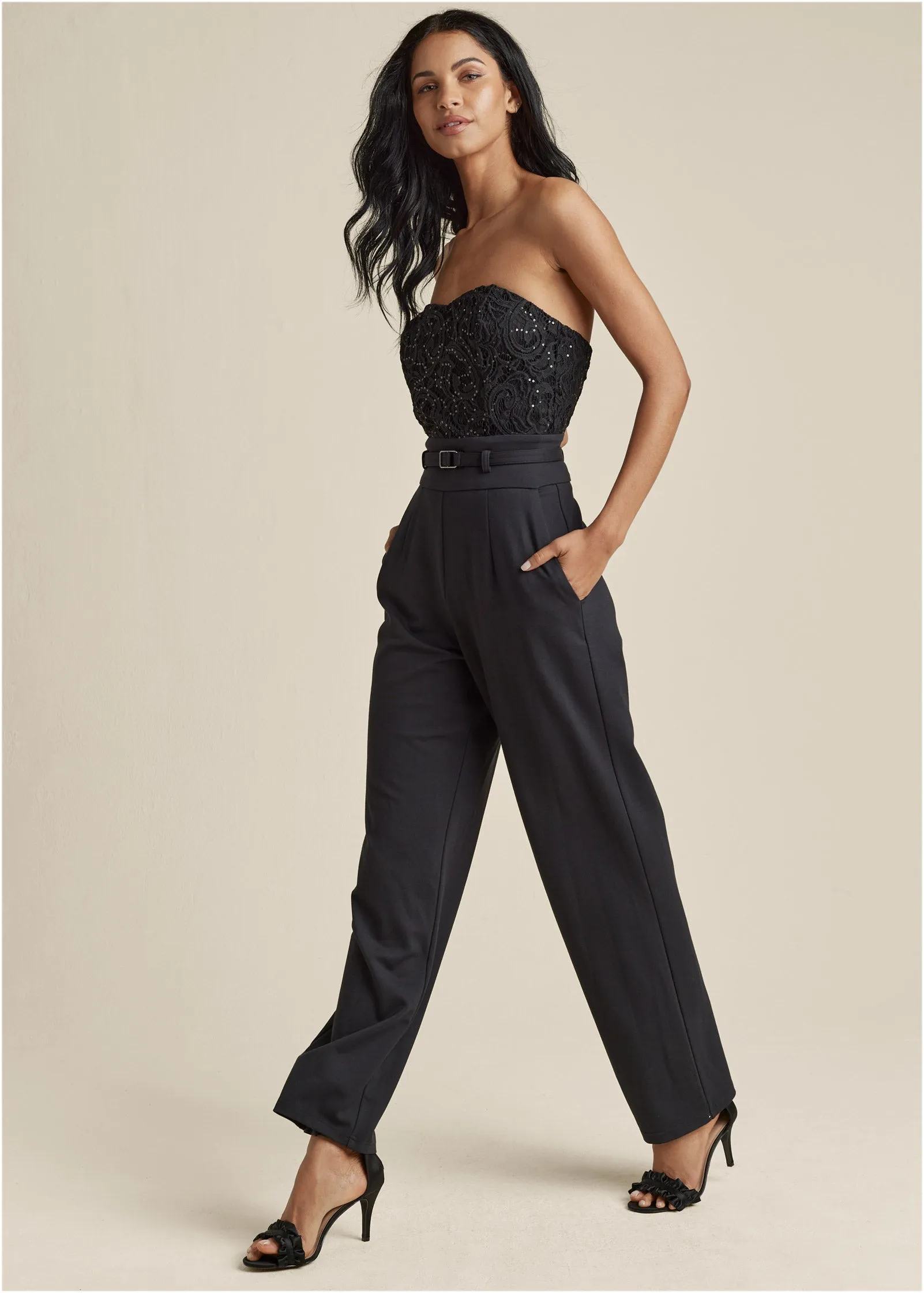 Lace Corset Jumpsuit - Black