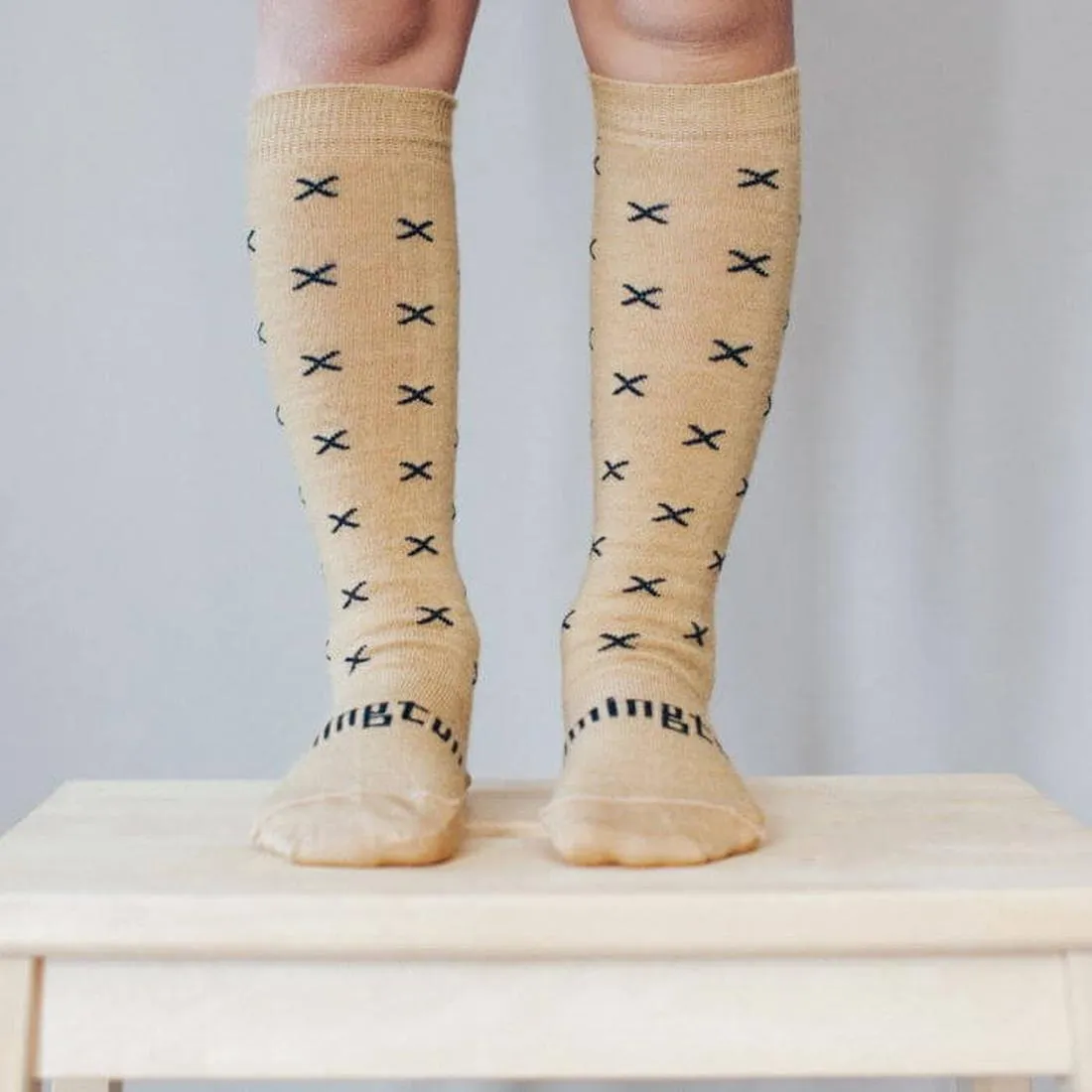 Lamington Chestnut Tan Black Merino Socks Knee High