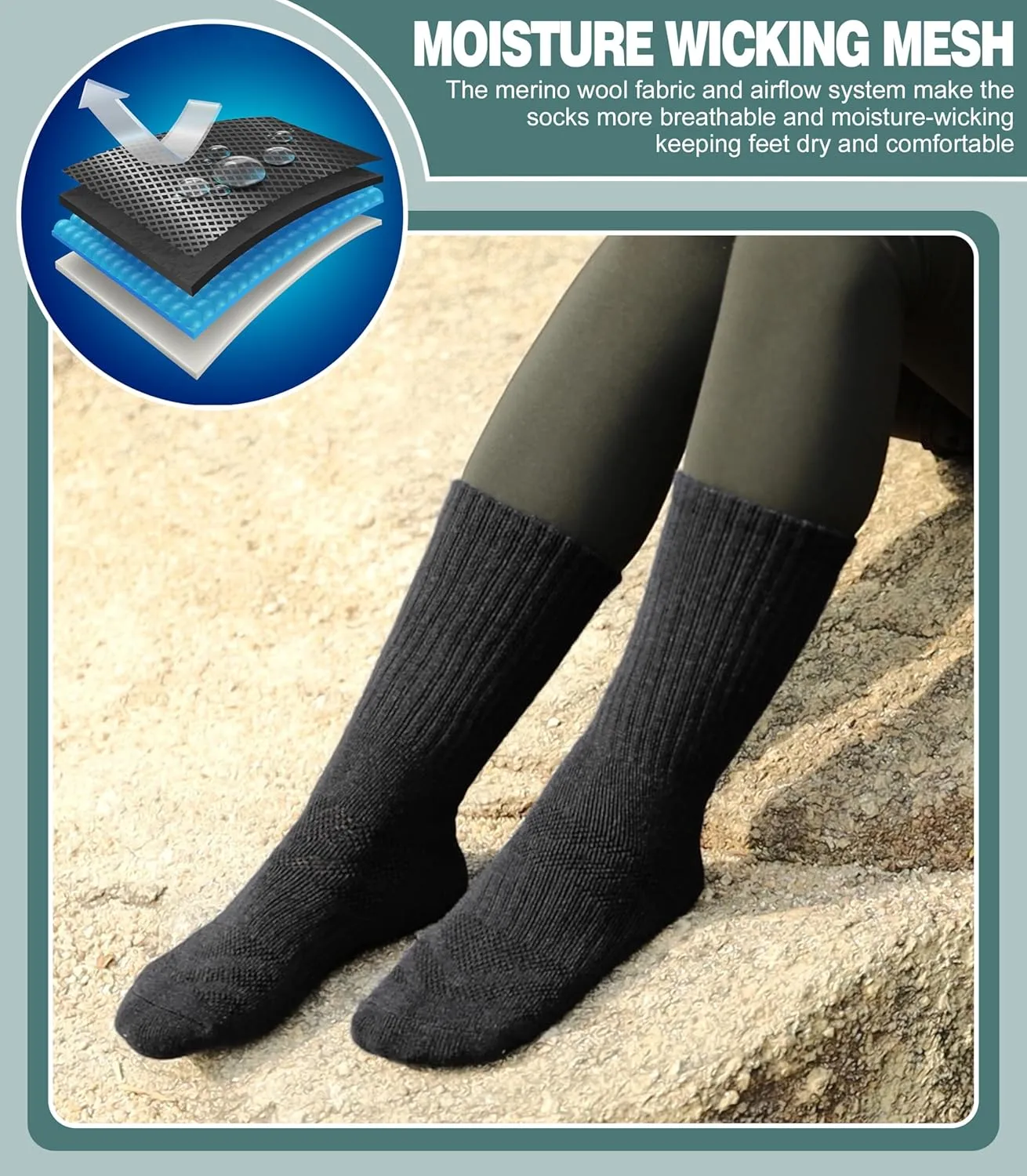 LANLEO Merino Wool Hiking Socks for Women Men Thermal Winter Warm Thick Cushion Moisture Wicking Crew Work Boot Socks
