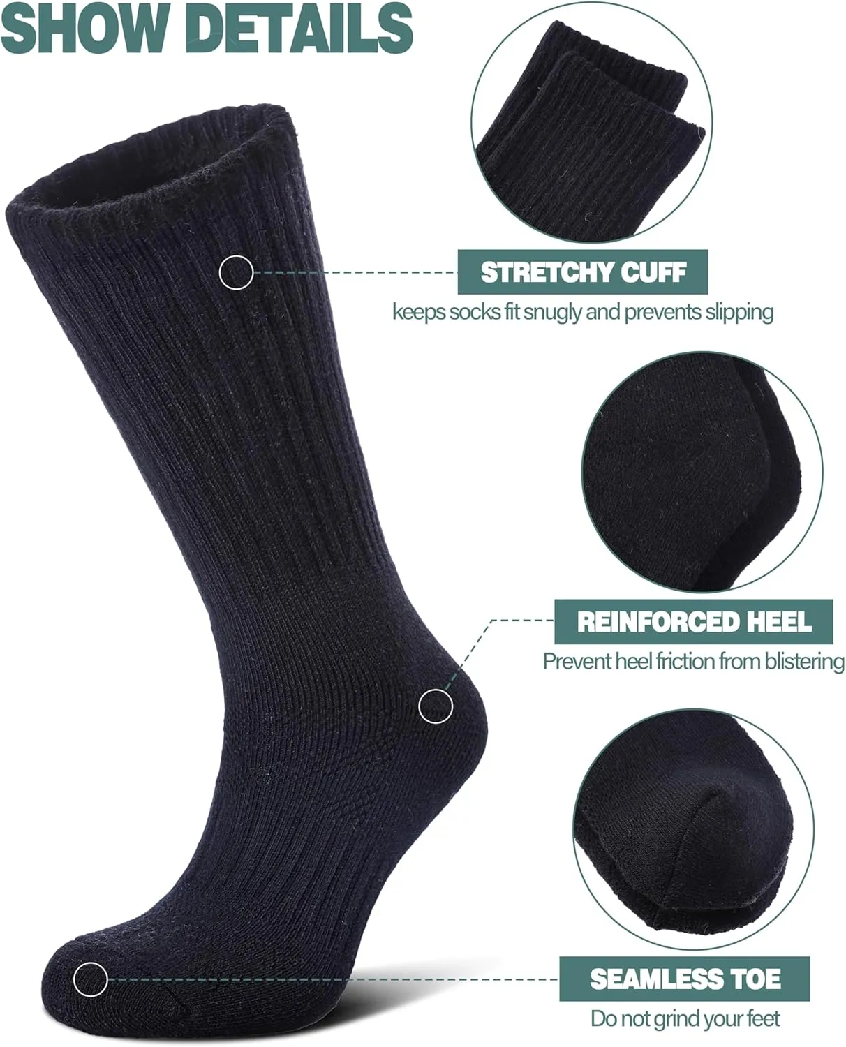 LANLEO Merino Wool Hiking Socks for Women Men Thermal Winter Warm Thick Cushion Moisture Wicking Crew Work Boot Socks