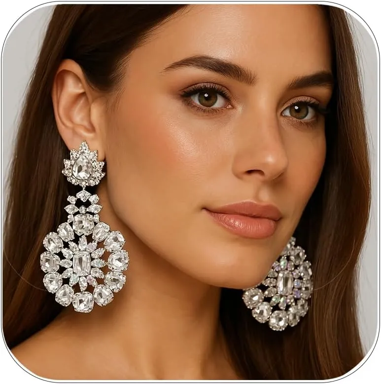 Large Rhinestone Dangle Earrings for Women Sparkly Crystal Statement Chandelier Earrings Trendy Jewelry