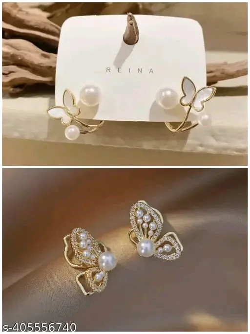 Latest Gold-Plated Earrings & Studs with Pearls - Set of 2
