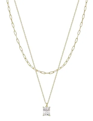 Layered Chain w/Crystal Pendant 16-18"